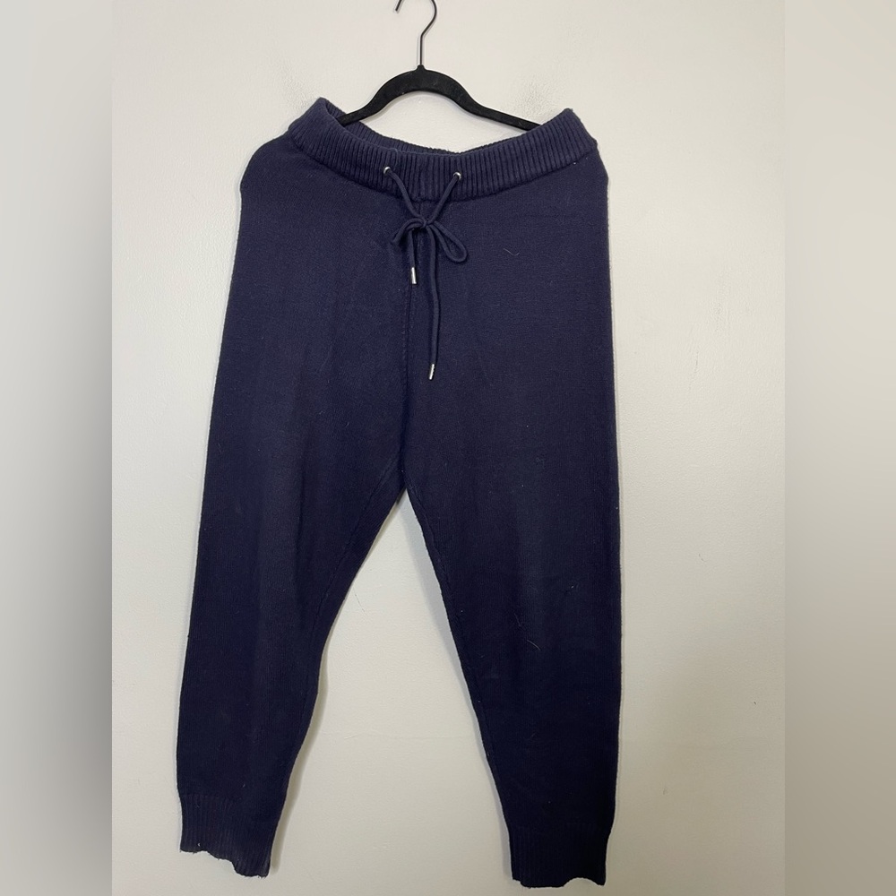 Zara Women's High Waist Navy Viscose Blend Knit Joggers Sz M Lounge Casual